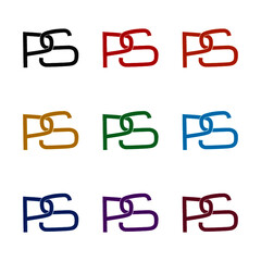 Initial PS Letter Logo icon, color set