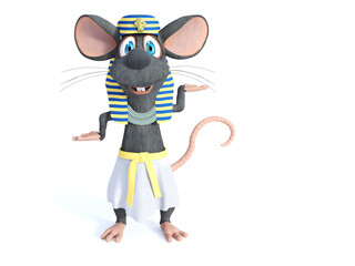 3D rendering of a cartoon mouse dressed as an Egyptian.