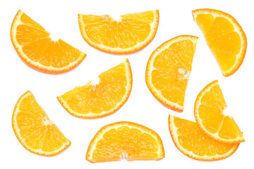 sliced orange fruit isolated on white background top view