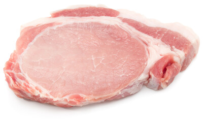 sliced raw pork meat isolated on white background. with clipping path. full depth of field.
