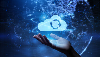 Cloud technology computing networking concept on virtual interface.