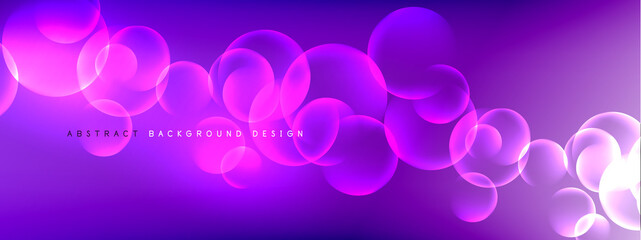 Vector abstract background liquid bubble circles on fluid gradient with shadows and light effects. Shiny design templates for text