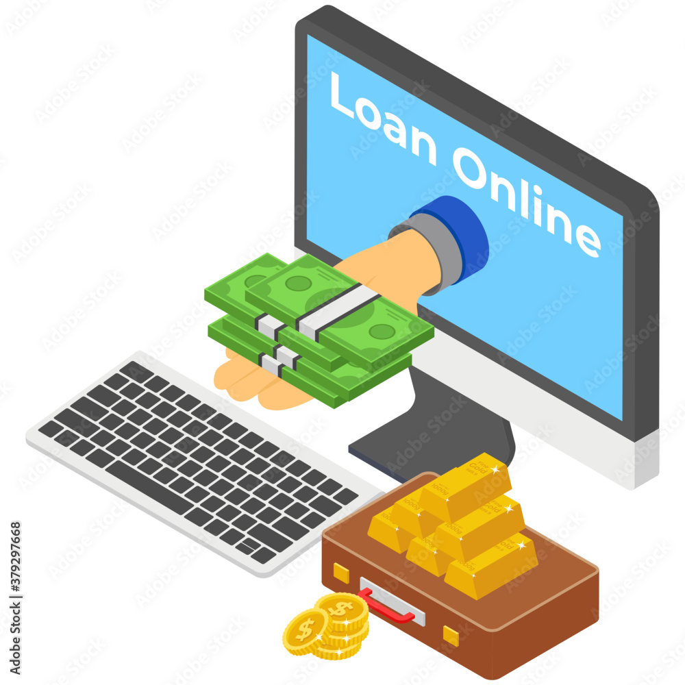 Poster online loan isometric vector design