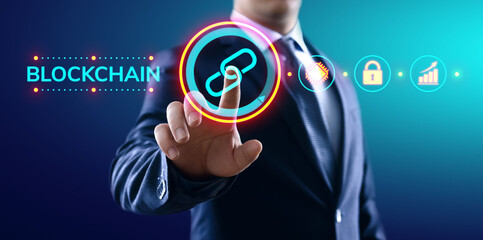 Blockchain Cryptocurrency FInancial technology concept on screen.