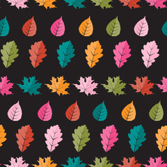 Abstract Vector Illustration Seamless Pattern Background with Falling Autumn Leaves.