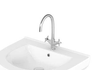 Bathroom water tap with white ceramic basin