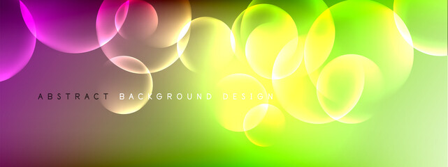 Vector abstract background liquid bubble circles on fluid gradient with shadows and light effects. Shiny design templates for text