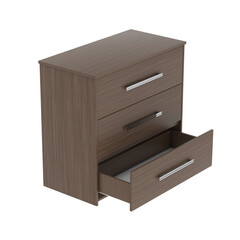 Bathroom or bedroom drawers. Brown wooden chest with open drawer