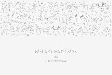 Christmas background with festive decorations and wishes. Design of Xmas greeting card. Vector