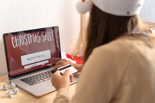Close up hands with credit card buying online. Online shopping. cyber monday. 
