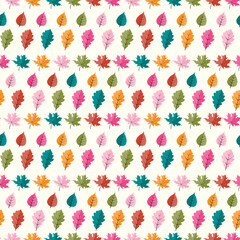 Abstract Vector Illustration Seamless Pattern Background with Falling Autumn Leaves.