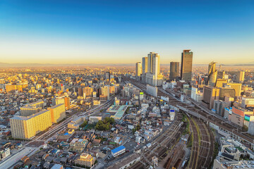 Fototapeta na wymiar Nagoya Japan, city skyline at Nagoya railway station and business center