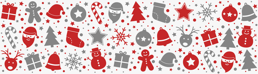 Christmas header with Xmas decorations. Panoramic header. Vector
