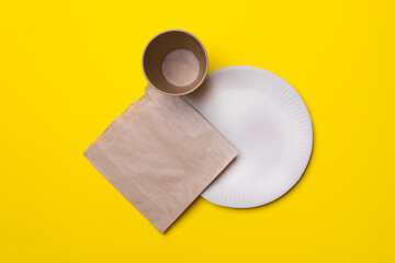 Eco friendly disposable tableware. Biodegradable craft dishes. Recycling concept. Also used in fast food, restaurants, takeaways, picnics. Close-up