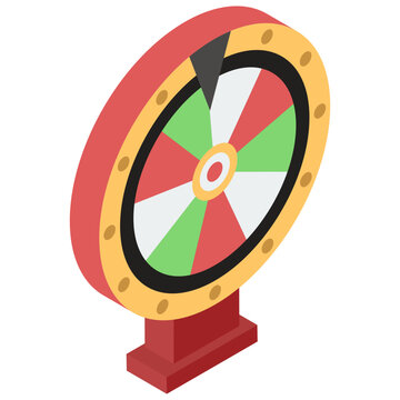 
A type of lottery in casino, roulette wheel or wheel of fortune isometric icon
