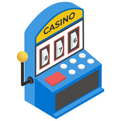 
Fruit machine in casinos also known as casino slot machine, isometric icon
