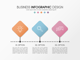 Colourful timeline infographic with 3 options. Flowchart. Vector