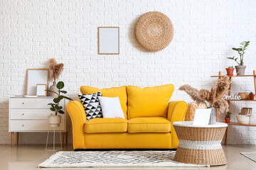 Interior of modern room with comfortable sofa