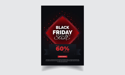 Black Friday sale Flyer design template neon style, dark background red light effect