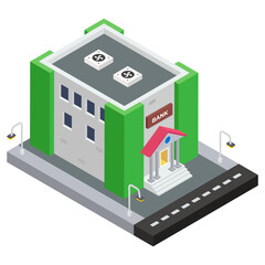 
A financial institute, bank building in isometric icon
