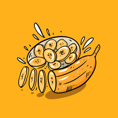 A vibrant illustration of a banana against a sunny yellow background. This cheerful image captures the essence of freshness and simplicity.