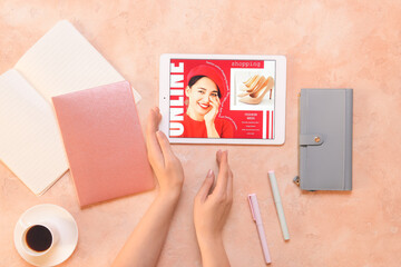 Young woman shopping online at home