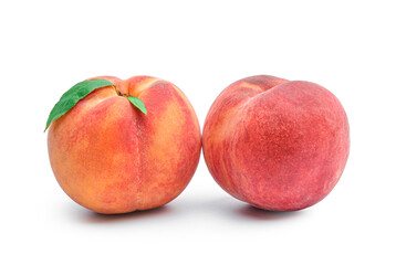 Sweet ripe peaches on white background