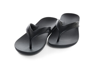 Pair of flip-flops on white background