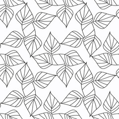 Seamless black and white abstract pattern. Leaves. Minimalism.