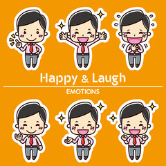 男性の表情セット/ 笑う / 嬉しい