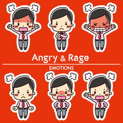 男性の表情セット/ 怒る / 激怒