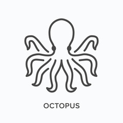 Octopus flat line icon. Vector outline illustration of kraken with tentacle, sea animal. Seafood thin linear pictogram