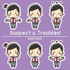 男性の表情セット/ 疑う / 困る