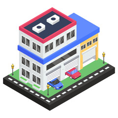 
Automobile repairing service, icon of car repair shop in isometric style 
