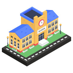 
Isometric design of school building icon, an educational institute 
