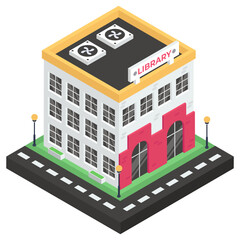 
A building containing collection of books, library building icon
