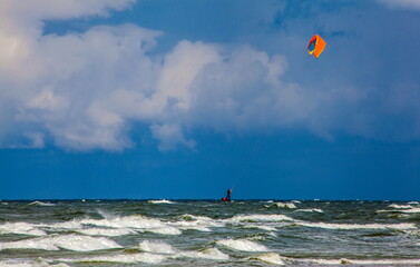 Kite surfing on the sea
