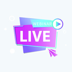 Live Webinar Button, icon, emblem label gradient Vector illustration flat linear badge and banner, scroll, sticker, ribbon, embem, poster.