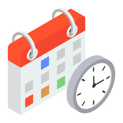 
Clock with calendar, trendy vector design of event calendar 
