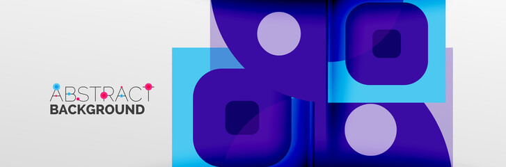 Bright color circles, abstract round shapes and triangles composition with shadow effects. Vector modern geometric design template