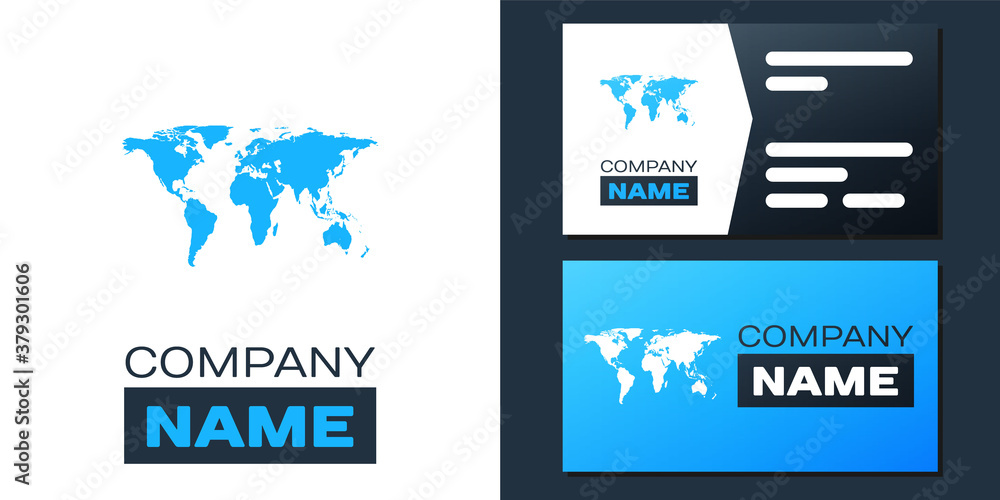 Poster logotype world map icon isolated on white background. logo design template element. vector.