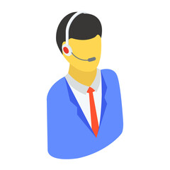
Call operator, man wearing headphones in modern isometric style 
