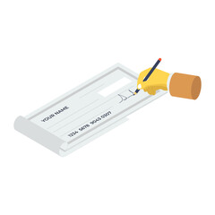 
Cash cheque writing, vector of bank receipt in editable style 
