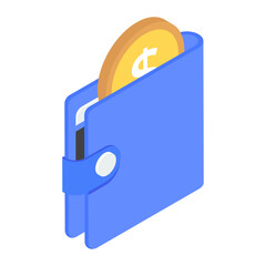 
An editable icon of coins wallet having coins, isomeric vector 
