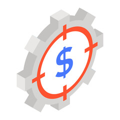 
Dollar on focus, business target in modern isometric style 
