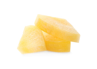 Slices of raw yellow carrot isolated on white