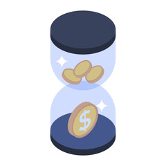 
Time is money, coins inside an hourglass in editable style 
