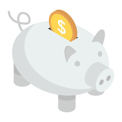 
Piggy bank in isometric style, saving or accumulation of money 
