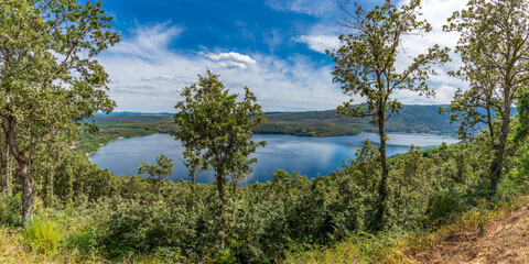 Fototapeta na wymiar Top view of Sanabria lake under Oak Tree forest