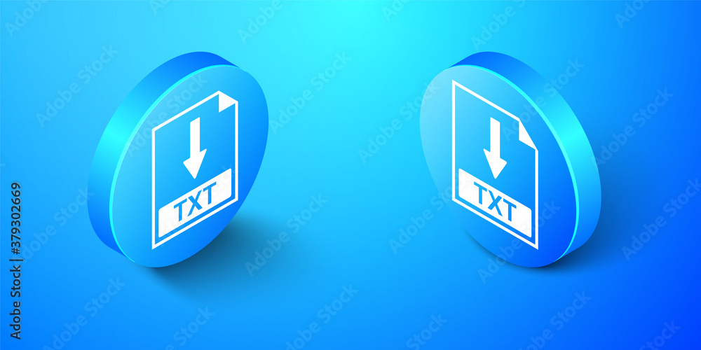 Poster isometric txt file document icon. download txt button icon isolated on blue background. blue circle 